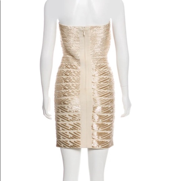 Herve Leger Strapless Bandage Mini Dress in Nude/Champagne - Picture 2 of 7